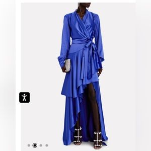 PATBO
Ruffled Satin High-Low Wrap Dress